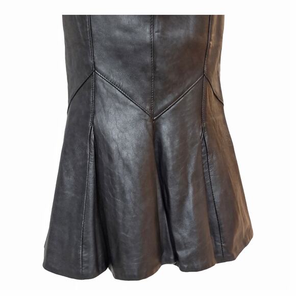 VINTAGE Leather Black Trumpet Skirt Size 6/8 Fishtail Pencil Gothic Retro Rocker - Picture 6 of 8